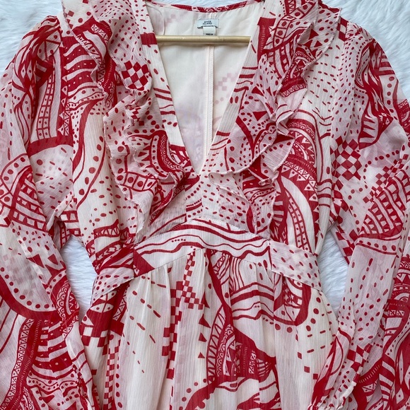 🌻River Island Red Print frill midi dress. Length 50,bust 36,37. - Picture 8 of 11